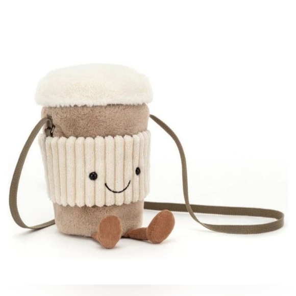 Jellycat Amuseable Coffee-to-Go Bag Crossbody Soft & Plush 8x3.5" NWT - Picture 1 of 5